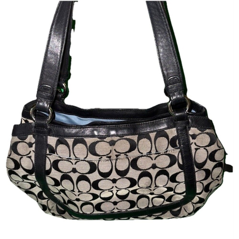 COACH F14934 Cricket Signature Satchel Shoulder Bag Blk/White Monogram